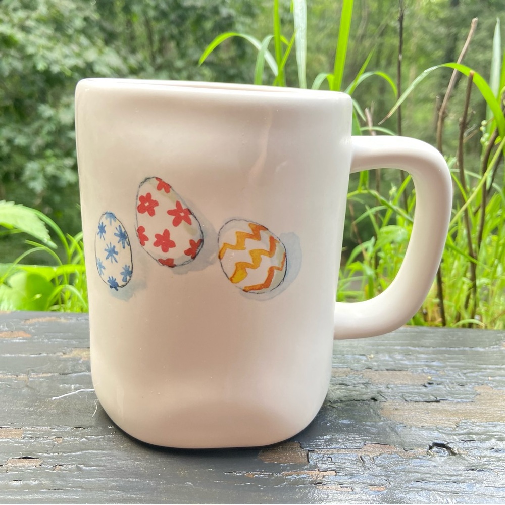 White Mug with Colorful Egg Design